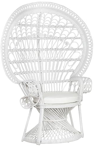 Fauteuil Style Bohème avec Coussin Assorti en Rotin Blanc Emmanuelle