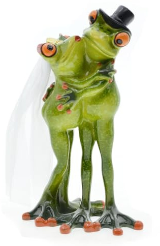 Queemie Romantic Wedding Dress Lovers Frogs Resin Sculpture Statue, Creative Get Married Couple Froggy Mascot Crafts Collectible Figurines for Home Office Decoration Gifts