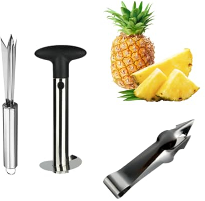 3 Pcs Taglia Ananas,Affetta Ananas Taglia,Strumento per Sbucciare Ananas e per Rimuoverne Il Torsolo,Adatto per Rimuovere i Gambi Delle Fragole,i Gambi dei Pomodori e le Bucce Degli Ananas