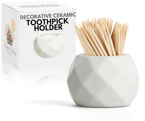 Home Haven Ceramic Toothpick Holder - Classic White Oval Design - Toothpicks Holder Dispenser | Toothpick Holders Decorative | Great for Parties, Weddings, or Get-Togethers with Friends