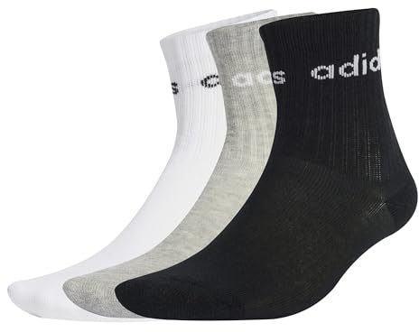 adidas Unisex – Barn LINEAR KIDS CREW 3 PAIRS PER PACK SOCKS, white/medium grey heather/black, 3-4 Years