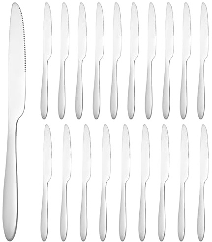 Defresit Dinner Knives Set of 20, Stainless Steel Steak Knife, Butter Knife, Table Knives, High Polished Sleek Silver Design for Home Kitchen and Restaurant Use, Dishwasher Safe