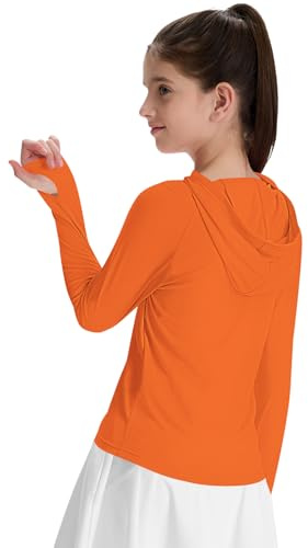 CHALLMOTI Girl's Rash Guard Swim Shirts Sun Shirt Hoodie UV Protection Long Sleeve Tops Quick Dry Lightweight UPF 50+ Orange L