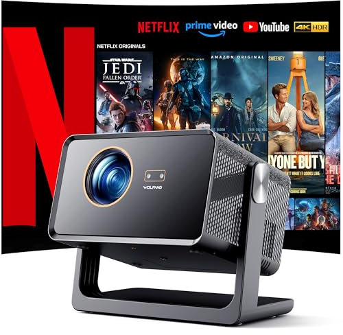 WOLFGANG 28000 Lumens 4K Mini Projector with Netflix, Auto Focus/Keystone, 5G WiFi & Bluetooth 5.2, 180° Rotatable for iOS/Android/Outdoor Cinema