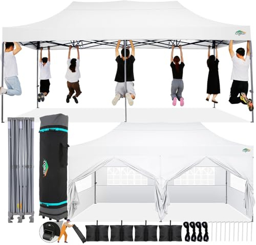 COBIZI Tonnelle Pliante 3x6 Imperméable, Tente de Jardin Exterieur avec Parois Latérales, Barnum Pliant 3x6, Anti UV Tente pour Exterieur Plage Terrasse (3 par 6m Blanc)