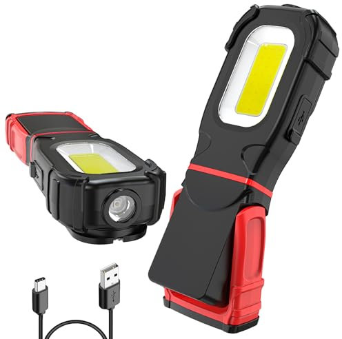 AuRiver Lampada da lavoro a LED, girevole a 360°, 3 modalità di luce, lampada da officina a LED, con base magnetica e gancio, luci di ispezione COB per riparazione, garage, campeggio