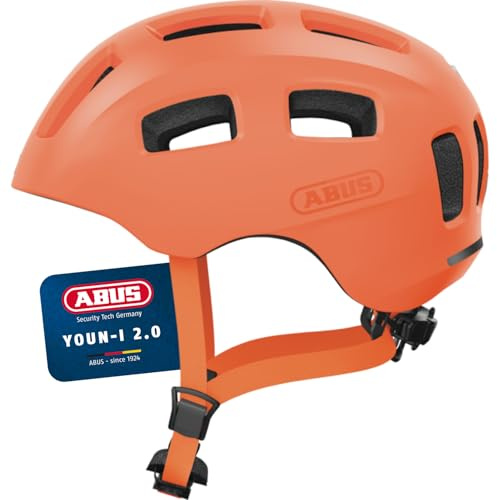 ABUS Fahrradhelm Youn-I 2.0 - mit Licht für Kinder, Jugendliche und Junge Erwachsene - für Mädels und Jungs - Mono orange, Größe S