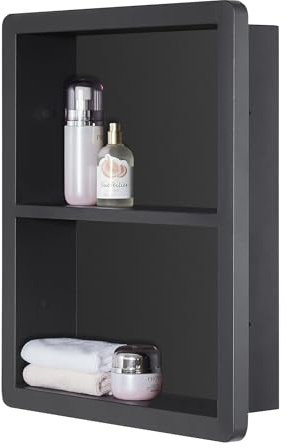 IDYLLOR Shower Niche 14x18, Recessed Medicine Cabinet Without Mirror, 304 Stainless Steel Bathroom Storage Cabinet with Shelf, Waterproof Wall Niche for Bathroom in Matte Black