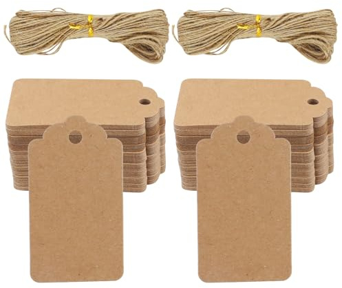 200 stycken bruna prislappar, hängen med sladd, 4 x 7 cm etiketthängen, små hängande etiketter, markeringsetiketter för smycken, kläder, display, presentetiketter, loppmarknad