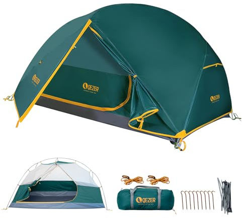 QEZER campingtält, ultralätt kupoltält, vattentätt och vindtätt, lämpligt för tre/fyra årstider, kompakt storlek, perfekt för vandring, camping och utomhusaktiviteter (Grön 1 personer)