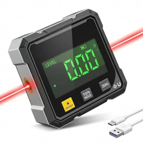 Inclinomètre Numérique Rapporteur d’Angle à Double Laser 4 x 90° avec Mesure Absolue et Relative Aimanté sur Quatre Faces pour Nivellement Précis Menuiserie Bricolage et Travaux Technique