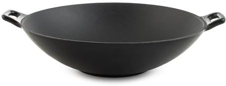 H&H 30cm Enamelled Cast Iron Wok with 2 Handles - Compatible with Induction and All Hobs