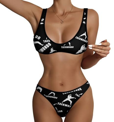 Taekwondo Logo Women's Low Waisted Bikini Set Two Piece Swimsuit U Neck Bathing Suit