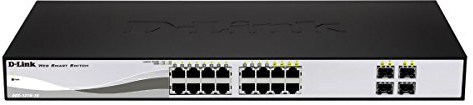 D-Link DGS-1210-16 16-Port Smart Gigabit Switch (12 x 10/100/1000 Mbit/s TP (RJ-45) Ports und 4x Mini GBIC (SFP) Slots), Schwarz