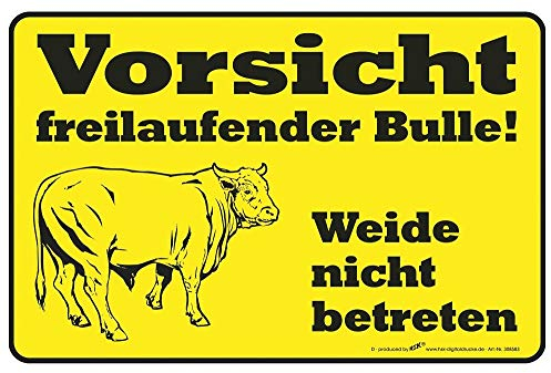 (308583) Hinweisschild Warnschild Schild PST-Schild Vorsicht freilaufender Bulle! Weide nicht betreten NEU Gr. ca. 25 x 15cm