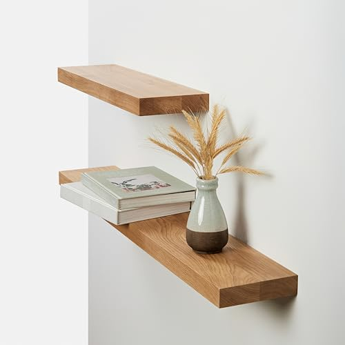 BestLoft Wandregal Wandboard Regal Wand Schweberegal Holzregal Bücherregal Wandregal Holz kleines Regal Küchenregal Wand Shelf Schweberegal Eiche mit Baumkante Naturkante (90cm)
