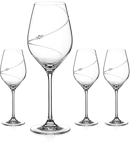DIAMANTE Wine Glasses - 'Silhouette' Hand Cut Design Embellished with Crystals - Set of 4