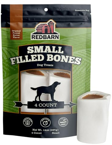 Redbarn Pet Products Small Filled Dog Bones, Peanut Butter Flavor - Long Lasting Stuffed Femur Chew Treat Made in USA - 4 Count - Packaging May Vary