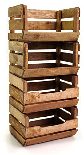 Holzfee Obst-Gemüse-Kartoffelkiste Quattro-Set Holz massiv Stapelkisten | dunkel geölt