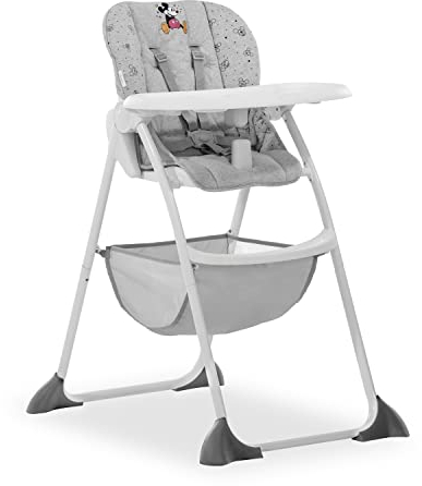 hauck Sit N Fold, Disney Mickey Mouse Grey - Folding Toddler Highchair with Tray and Basket from 6 Months up to 15 kg, Lightweight, Adjustable Backrest and Tray