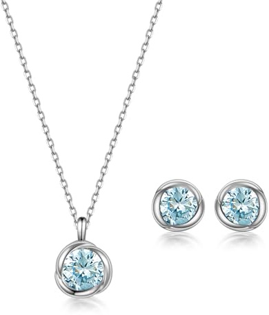 immobird Juegos de Joyas para Mujer, Conjunto Collar y Pendientes, Collares Mujer de Plata 925, con Circonia, Pendientes Plata, Joyas para Plata/Oro Rosa (Aguamarina Circón)