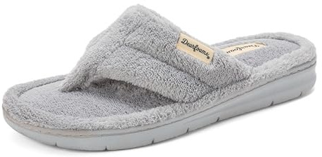 Dearfoams Women's Melanie Terry Thong Slipper, Grey Sleet, 7-8