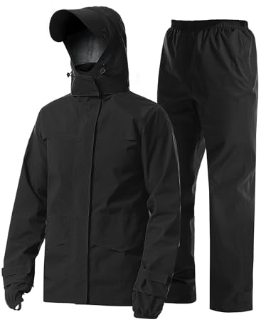 Coutyuyi Men's Waterproof Jacket with Pants Two Pieces Lightweight Raincoat Outdoor Rain Suit（Black,M）
