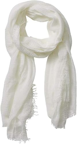 guiyal Cotton Blend Crinkle Vintage Soft Scarf with Fringed Edges,linen scarf,shawl,travel ，White