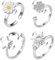 BUKEQILA Spinner Fidget Anti-Stress-Ring - 4 Stück Drehbarer Gänseblümchen-Klee-Sonne-Sterne-Mond Ring, Adhs-Beruhigungsring, Geschenke für Männer und Frauen