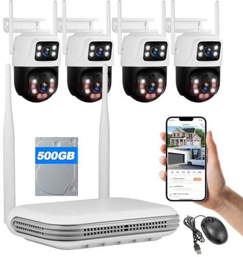 Fuers Wireless WiFi Security Camera System, 8CH HD NVR Kit, 4Pcs 5MP CCTV Home Dual Lens Security Camera System for Indoor/Outdoor Use, Night Vision, Waterproof, Motion Detection, 500G Hard Drive