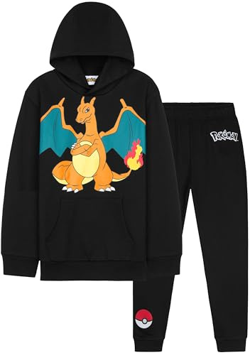 Pokémon Survêtement Enfant Garcon, Ensemble Jogging 2 Pièces avec Sweat a Capuche et Pantalon Survetement, Cadeau Garçon (9-10 Ans, Noir Charizard)