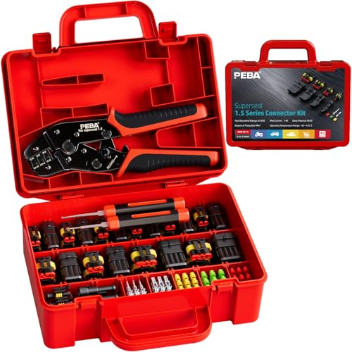 PEBA Crimpzange Wasserdicht Kfz Stecker Set, Crimpzangen 0.34-2.5mm², 1/2/3/4 Polig Steckverbinder für Auto, Motorrad, Boot, LKW, etc | Auto Steckverbinder Wasserdicht Set mit Entfernungswerkzeug