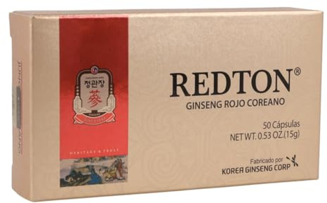 REDTON GINSENG PURO ROJO COREANO 50 CAPSULAS - Impulso natural de energía - 100% natural y sin aditivos - Enfoque y Vitalidad - Energía Física y Mental