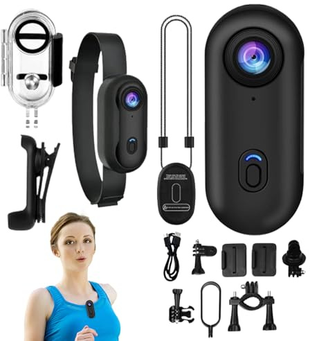 Action Camera in miniatura, fotocamera Gosnap 1080P, action cam grandangolare a 170°, videocamera tascabile impermeabile, collana indossabile con clip a molla girevole a 360°, per ciclismo, animali