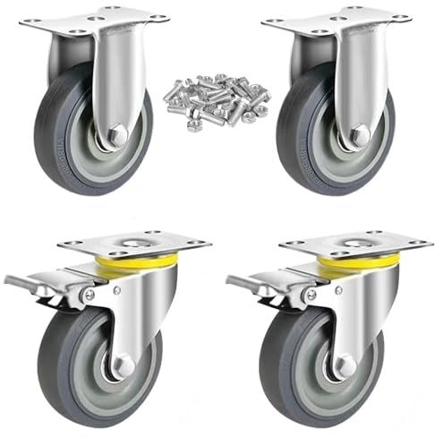 TONKI 5 Heavy Duty Quiet Caster Wheels Set (4-Pack) - 2 Locking Swivel + 2 Rigid Casters, 500LB Capacity Each, TPR Silent Tread & Steel Core, Includes M8 Hex Bolts/Nuts