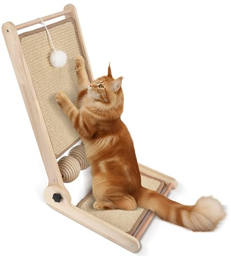 Tiragraffi per gatti a colonna in sisal a forma di L da 59 cm - Tiragraffi a doppio uso per pareti e angoli con pallina per gatti - Rampa tiragraffi in sisal naturale per gatti da interno