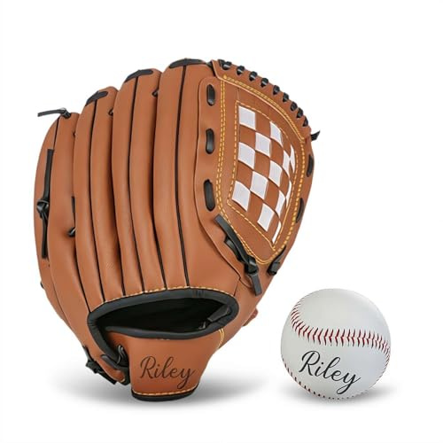 Personalized Baseball Glove and Ball Set,Custom Name Leather Baseball Mitt,Softballs & Baseballs Training Glove for Kids Youth Adult,Unique Sports Gift for Players, Teams