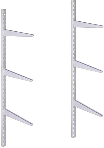 EAI White Twin Slot Shelving Kit, 6x270mm Brackets, 2x1m Uprights | Twin Slot Steel Shelving System, Wall Mounted, Ideal for Garages, Workshops, Libraries, Shops, Hospitals and More
