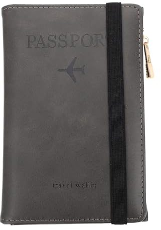 NIYANGLE Pu Passport Holder and Travel Passport Protector Zipper, Rfid Blocking Card Holder Wallet for Men and Women, Dark Gray Pu Leather Travel Accessory