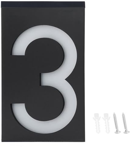 Luz de señal de número LED solar para exteriores, luz de dirección de puerta inalámbrica con 6 LED y panel solar policristalino, placa de número de casa resistente a la intemperie (numero 3)