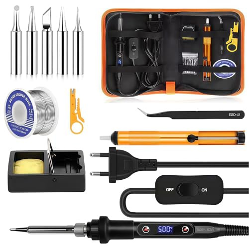 Kit Saldatore, Saldatore Elettrico 80W con Display LCD Temperatura Regolabile e Interruttore ON/OFF, Saldatore a Stagno con 5 Punte, per Riparazioni Elettroniche e Fai da Te