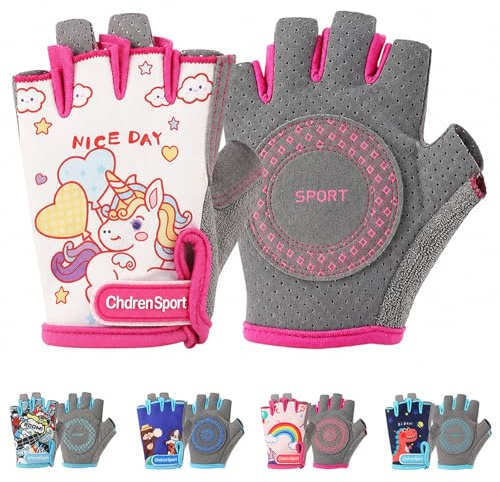 FYting Gants de Sport,Gant Moto Enfant,Mitaine Enfant,Paume de Protection Confortable et Respirant, AntidéRapant pour Le Patinage sur Glace, VéLos,Scooters,Cours D'éDucation Physique(Cheval Rose S)