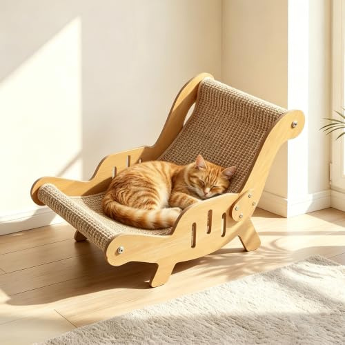 Sisal Cat Scratching Board Sisal Cat Scratcher Bed,Solid Beech Wood Scratch Lounger,No Mess Scratching Chair Couch for Indoor Cats Cat Scratcher,53 * 32 * 32cm