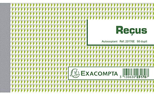 Exacompta - Ref. 23170E - 1 Manifold RECEIPT - 50 numbered carbonless sheets in 2 copies (1 original + 1 copy) - format 105 x 180 mm - FSC certified - made in France