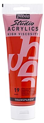 Pébéo - Acrylic Fine Studio Acrylics - Acrylfarbe für Künstler - Farbe für Profis und Anfänger - Leuchtende und pigmentierte Farbe - Zinnoberrot Transparent - 250 ml