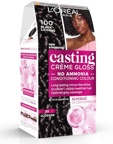 L’Oréal Paris Casting Crème Gloss Semi-Permanent Hair Dye, 100 Liquorice | No-Ammonia, Radiant & Natural Colour, Lasting 32 Washes, 3x Glossier, 4x Silkier, Visibly Healthier, Easy Application