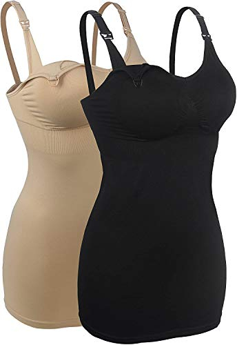 iloveSIA 2X stilltops Doppelpack Lot Umstandsmode Still-top Damen Schwangerschafts-top Schwarz+Beige M