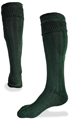 UT Kilts Scottish Kilt Hose for Men, Traditional Scottish Socks for Kilts, Ribbed Design, Pull Up To Cuff Over Your Kilt Hose Flashes, (USA Men's Shoe Size Medium 8-11, Dark Green)