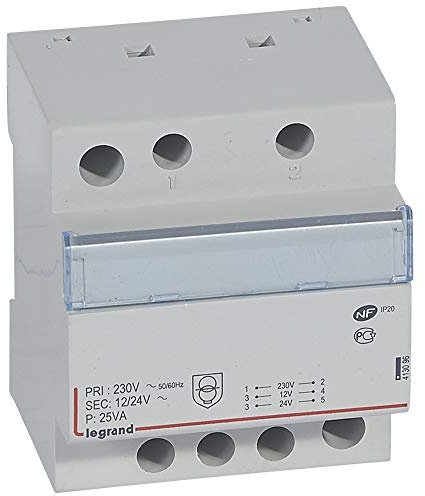 Transformateur de sécurité 230V vers 12V ou 24V - 25VA - 4 modules