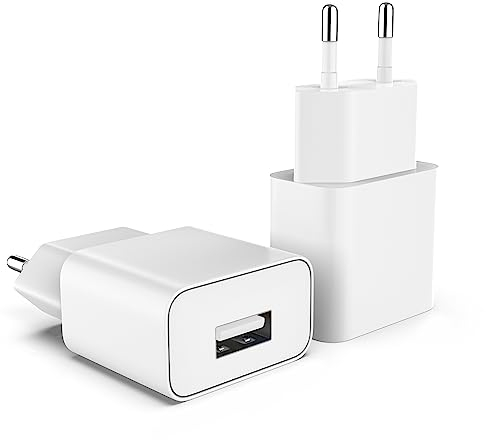 MyGadget 2X Cargador Enchufe USB Compatible con Smartphone y Tablet - USB Adaptador 5V | 1A - Charger Compatible con Apple iPad, iPhone, Samsung Galaxy, Huawei - Blanco